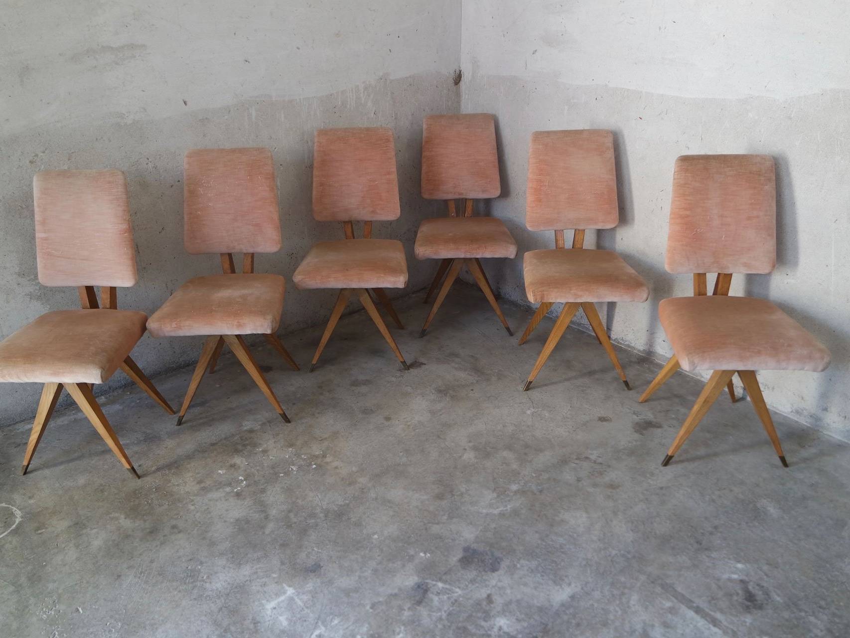 Velvet Wood Armchair 1950