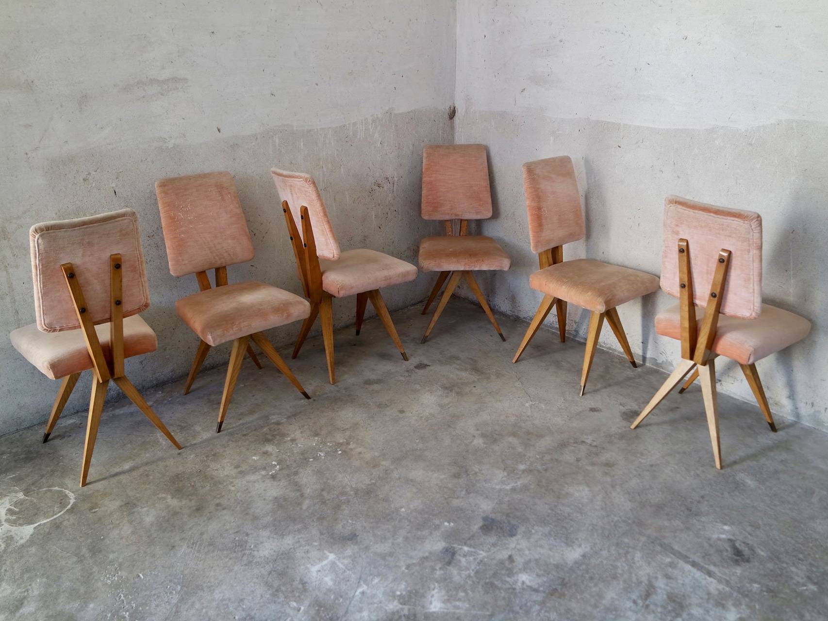 Velvet Wood Armchair 1950