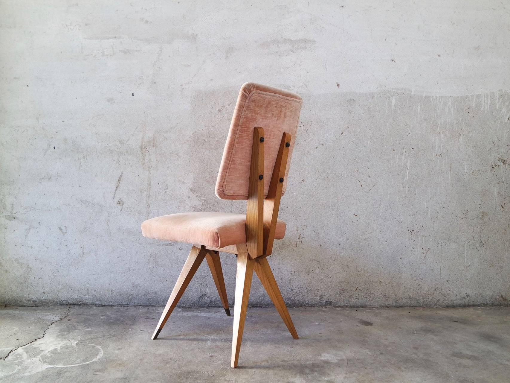 Velvet Wood Armchair 1950