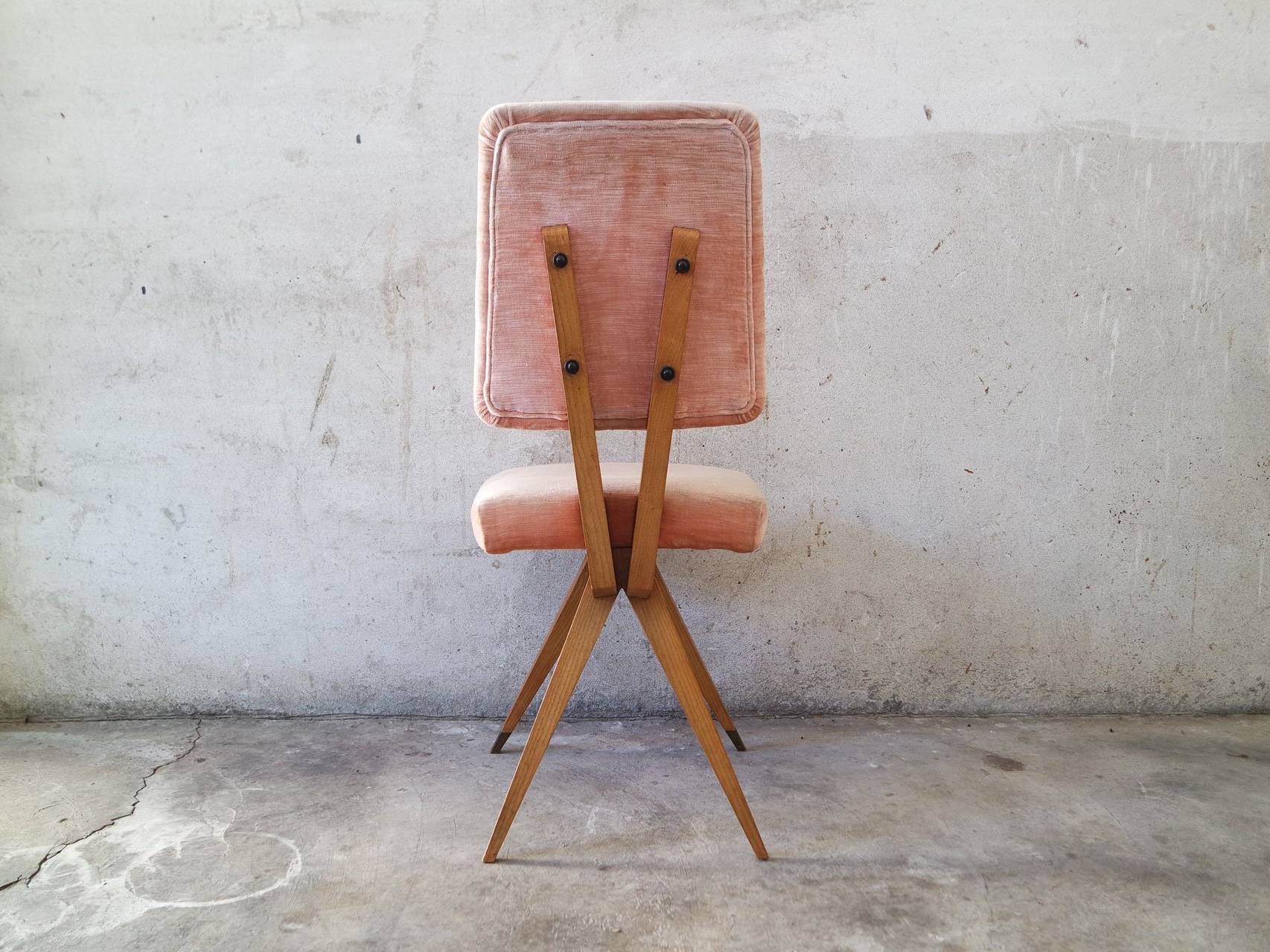 Velvet Wood Armchair 1950
