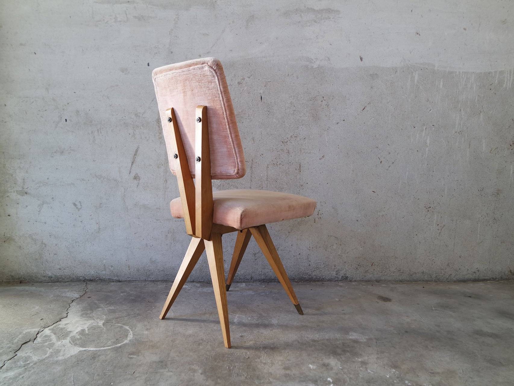 Velvet Wood Armchair 1950