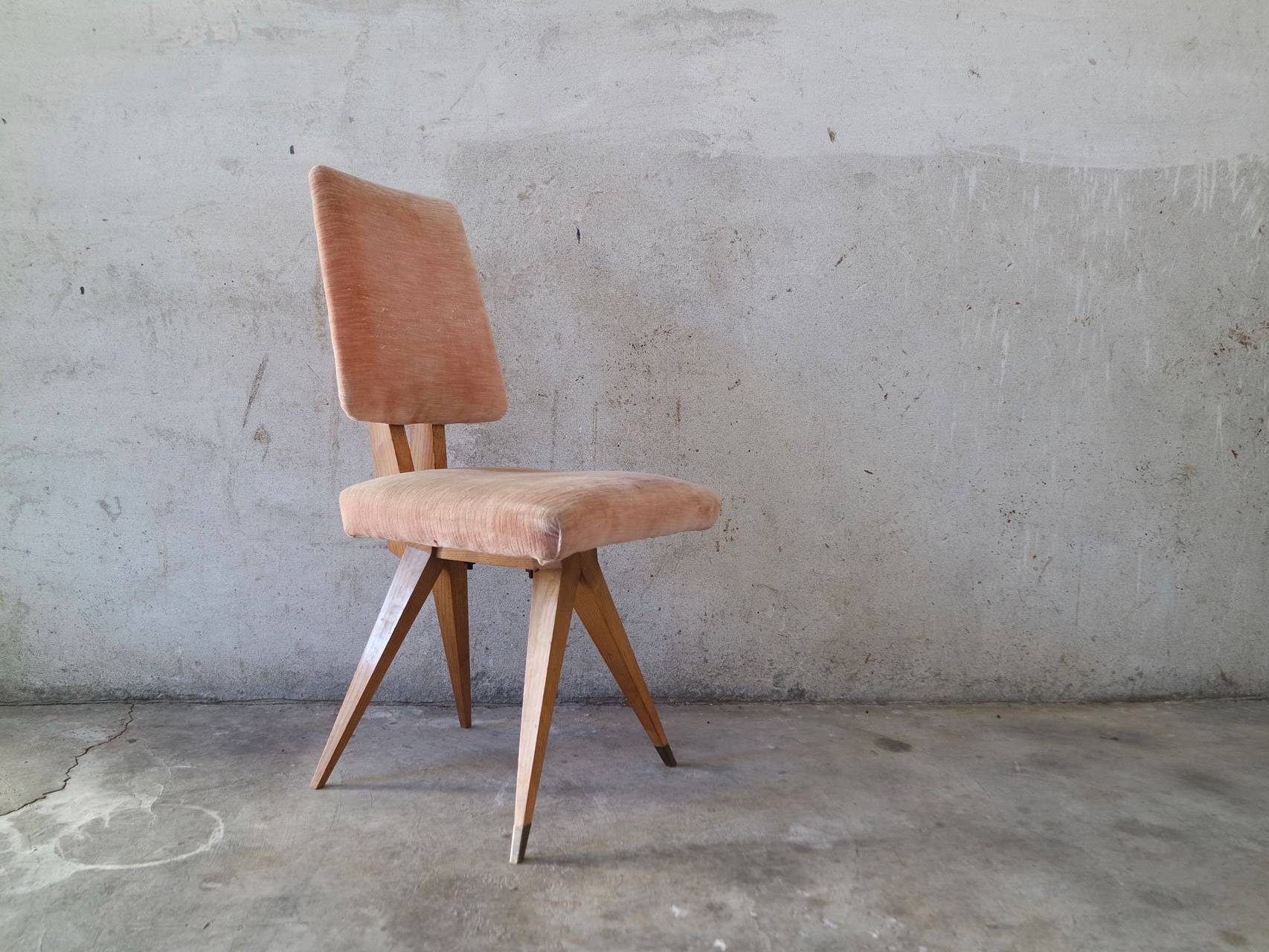 Velvet Wood Armchair 1950