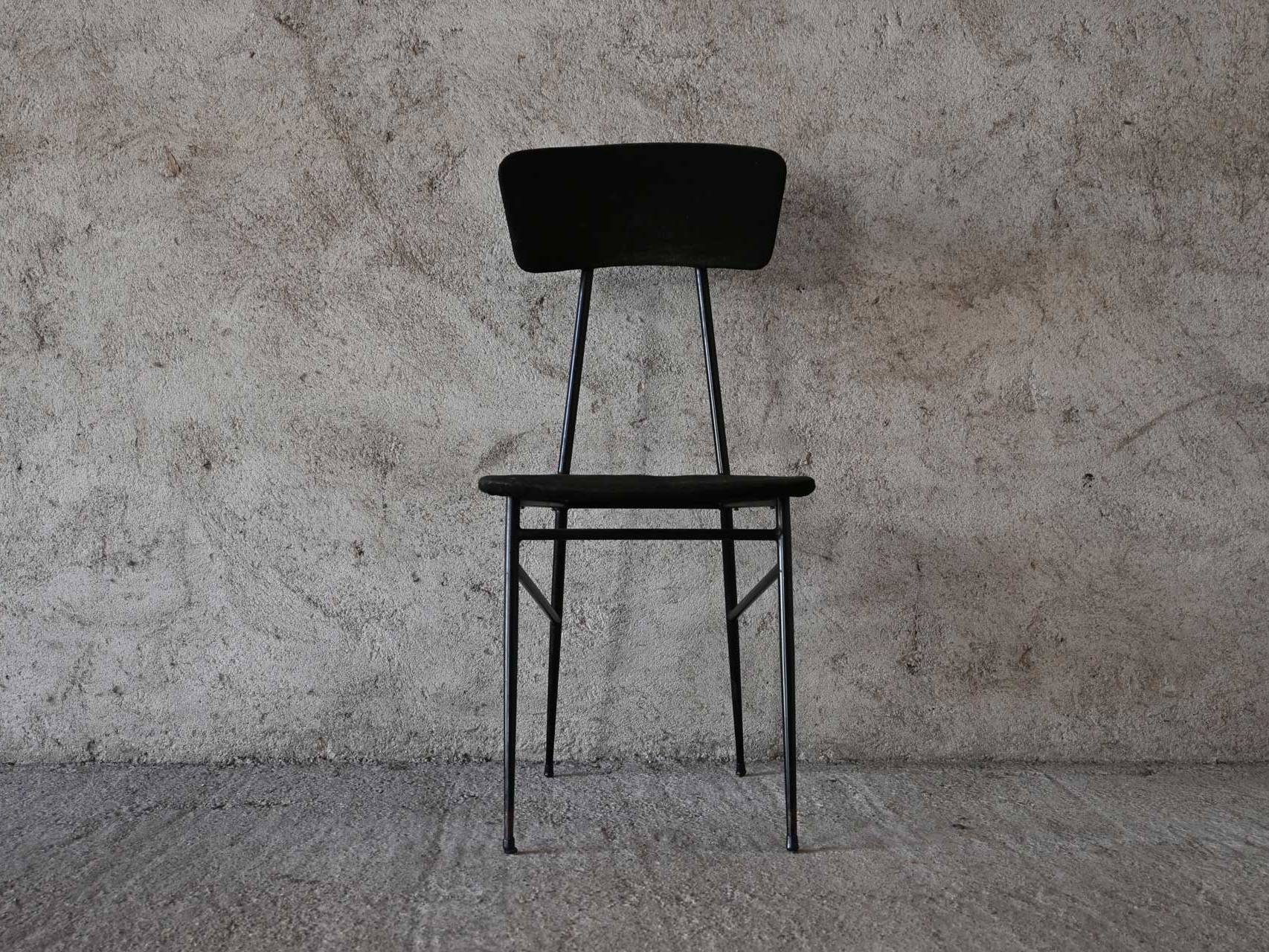 Iron and Velvet Round Chair 50s 1950