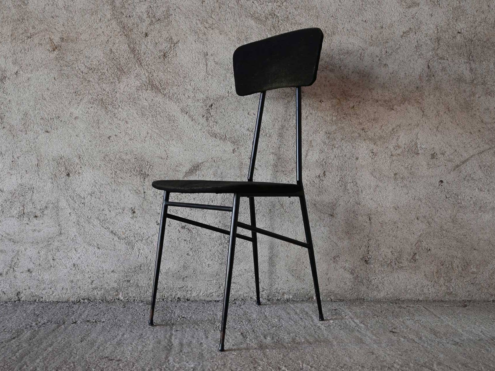 Iron and Velvet Round Chair 50s 1950