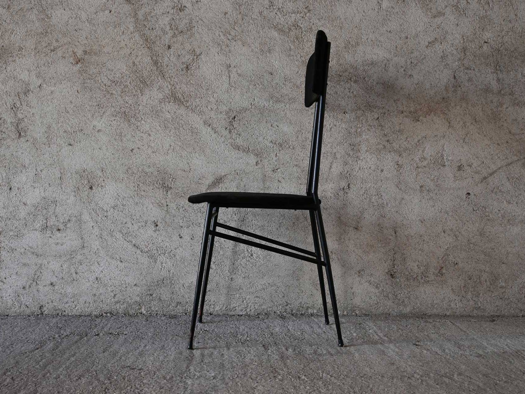 Iron and Velvet Round Chair 50s 1950