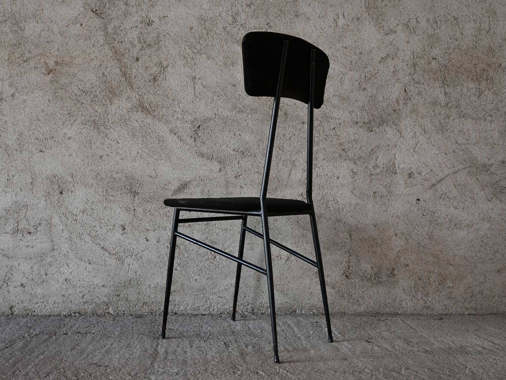 Iron and Velvet Round Chair 50s 1950
