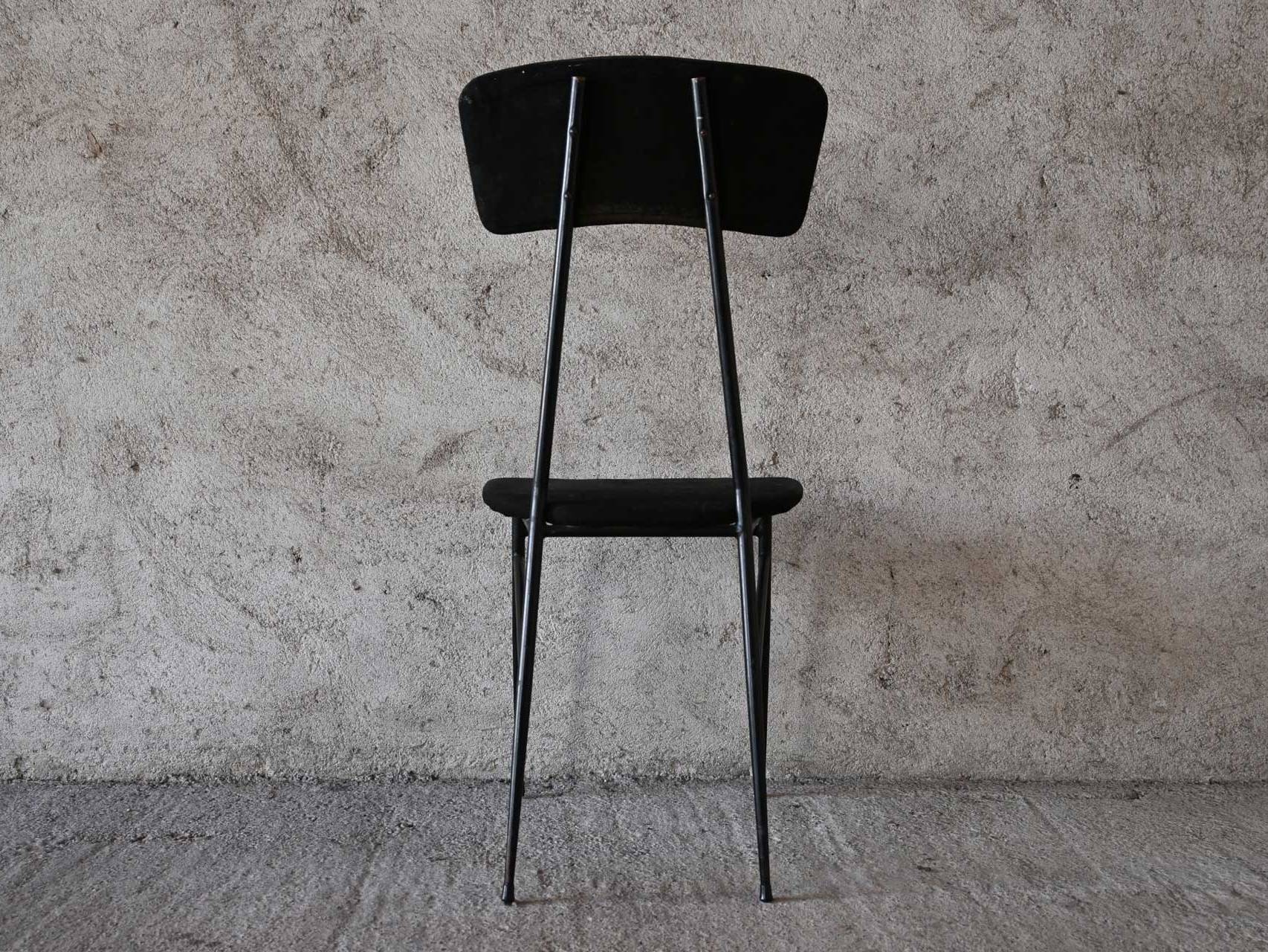 Iron and Velvet Round Chair 50s 1950